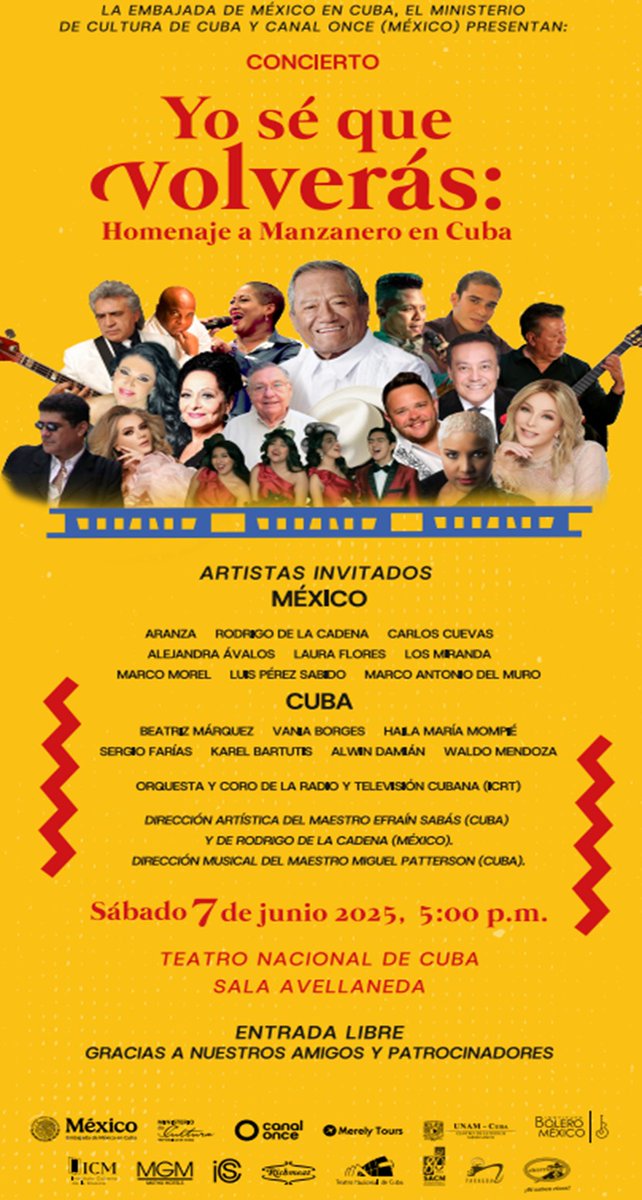 Instituto Bolero Mexico (@boleromx) on Twitter photo 🎶 ¡Bolero en La Habana! 🎶
El Instituto Bolero México invita al homenaje:
“Yo sé que volverás. Homenaje a Manzanero en Cuba”
📅 7de jun
🕔 17h
📍 Teatro Nacional de Cuba, La Habana, Cuba
🔗 t.ly/BmjV-
<a href="/AranzaOficial/">Aranza</a>
<a href="/RodrigoDLCadena/">Rodrigo De La Cadena</a>
<a href="/carlos_cuevas/">CARLOS CUEVAS</a> 🎶 ¡Bolero en La Habana! 🎶
El Instituto Bolero México invita al homenaje:
“Yo sé que volverás. Homenaje a Manzanero en Cuba”
📅 7de jun
🕔 17h
📍 Teatro Nacional de Cuba, La Habana, Cuba
🔗 t.ly/BmjV-
<a href="/AranzaOficial/">Aranza</a>
<a href="/RodrigoDLCadena/">Rodrigo De La Cadena</a>
<a href="/carlos_cuevas/">CARLOS CUEVAS</a>