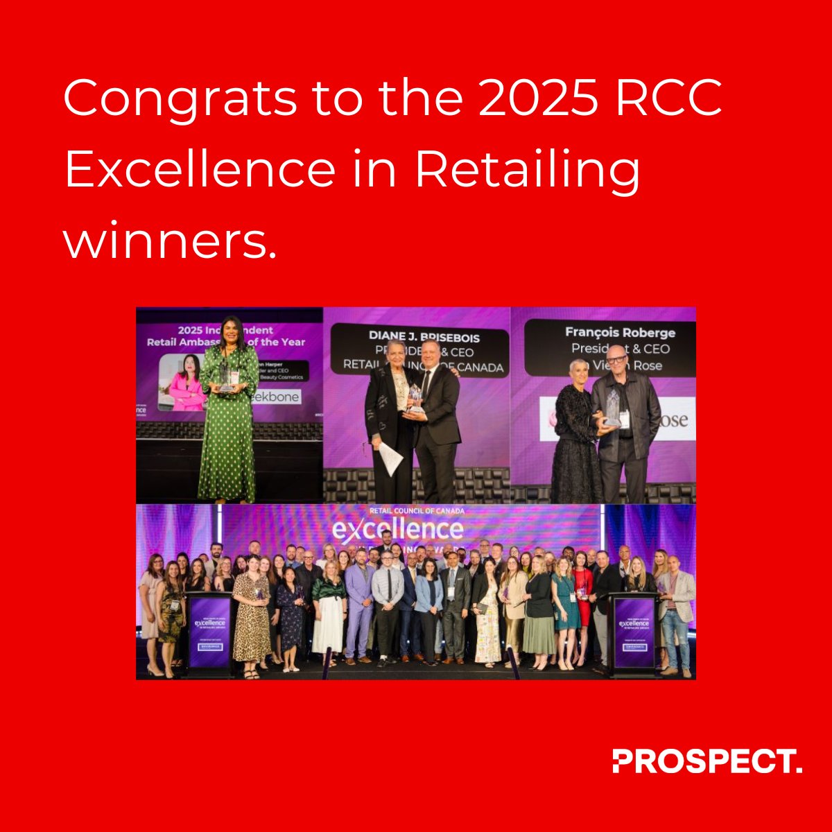 ProspectMedia's tweet photo. Prospect Media Group was fired up to attend the 2025 RCC Excellence in Retailing Awards Gala — a night that celebrates real leadership, innovation, and the best of Canadian retail.  We’re proud to partner with brands that are rewriting the rules and driving true transformation. https://t.co/DZ32sYSDqC