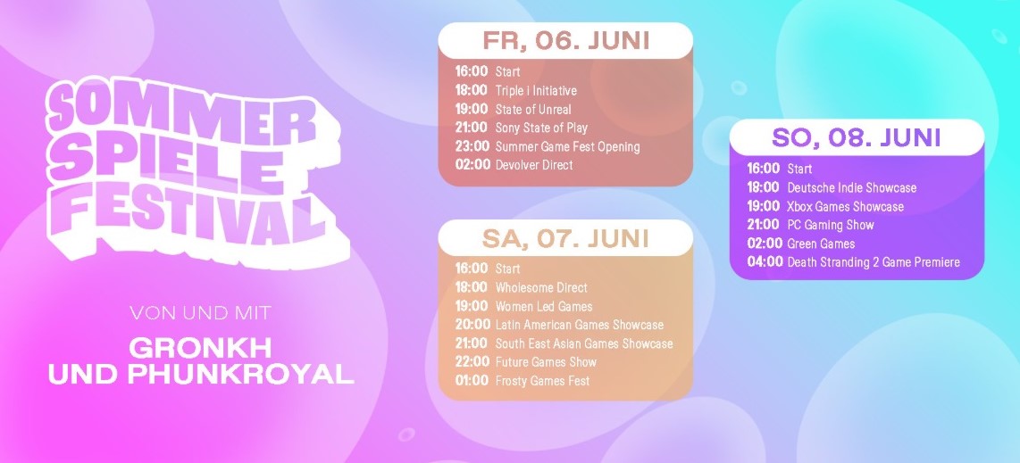 Plan für die gemeinsamen Streams zum #SummerGameFest 2025 von und 
mit <a href="/Gronkh/">𝑮𝑹𝑶𝑵𝑲𝑯</a> und <a href="/PhunkRoyaI/">PhunkRoyal</a> 
(Aktueller Hintergrund Twitch-Seite Gronkh)