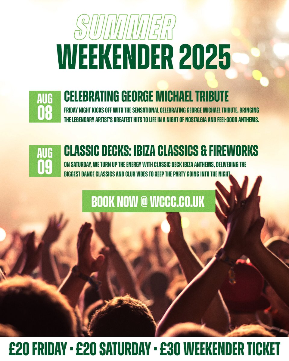 Summer Weekender 2025 - The Ultimate Two-Night Party You Can't Miss! 

🎤 FRIDAY 08 AUG - Start your weekend in style with Celebrating George Michael, Get ready to experience the music, the voice, and the energy of one of the greatest artists of all time. From the early Wham!