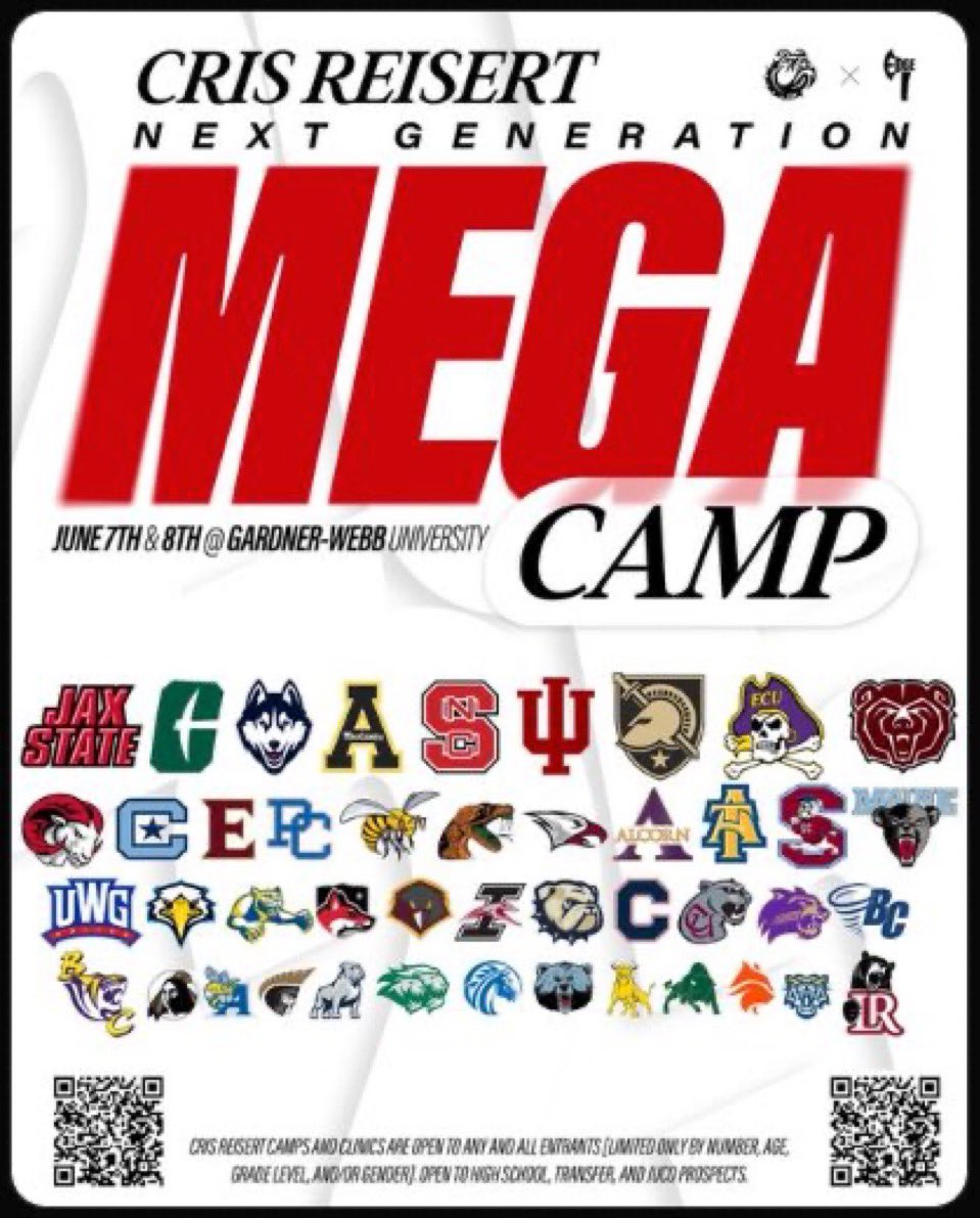 I will be at <a href="/GWUFootball/">Gardner-Webb Football</a> Mega camp this Sunday on June 8th. Looking forward to it!! <a href="/butlerbulldogs/">Butler Bulldogs Football</a> <a href="/JustCoachHales/">Brian Hales</a> <a href="/CoachVeraldi/">COACH PAYTON VERALDI</a> <a href="/pepman704/">Matt Morrow</a> <a href="/PrepRedzoneNC/">Prep Redzone North Carolina</a> <a href="/TheSniperSchool/">Ray Isaac</a> <a href="/JalanSowell/">JALAN SOWELL (J1)</a> <a href="/ChadSimmons_/">ChadSimmons</a> <a href="/adamgorney/">Adam Gorney</a> <a href="/BrandonHuffman/">Brandon Huffman</a> <a href="/TomLoy247/">Tom Loy</a> <a href="/ONEWAYINC1/">ONEWAY INCORPORATED</a>