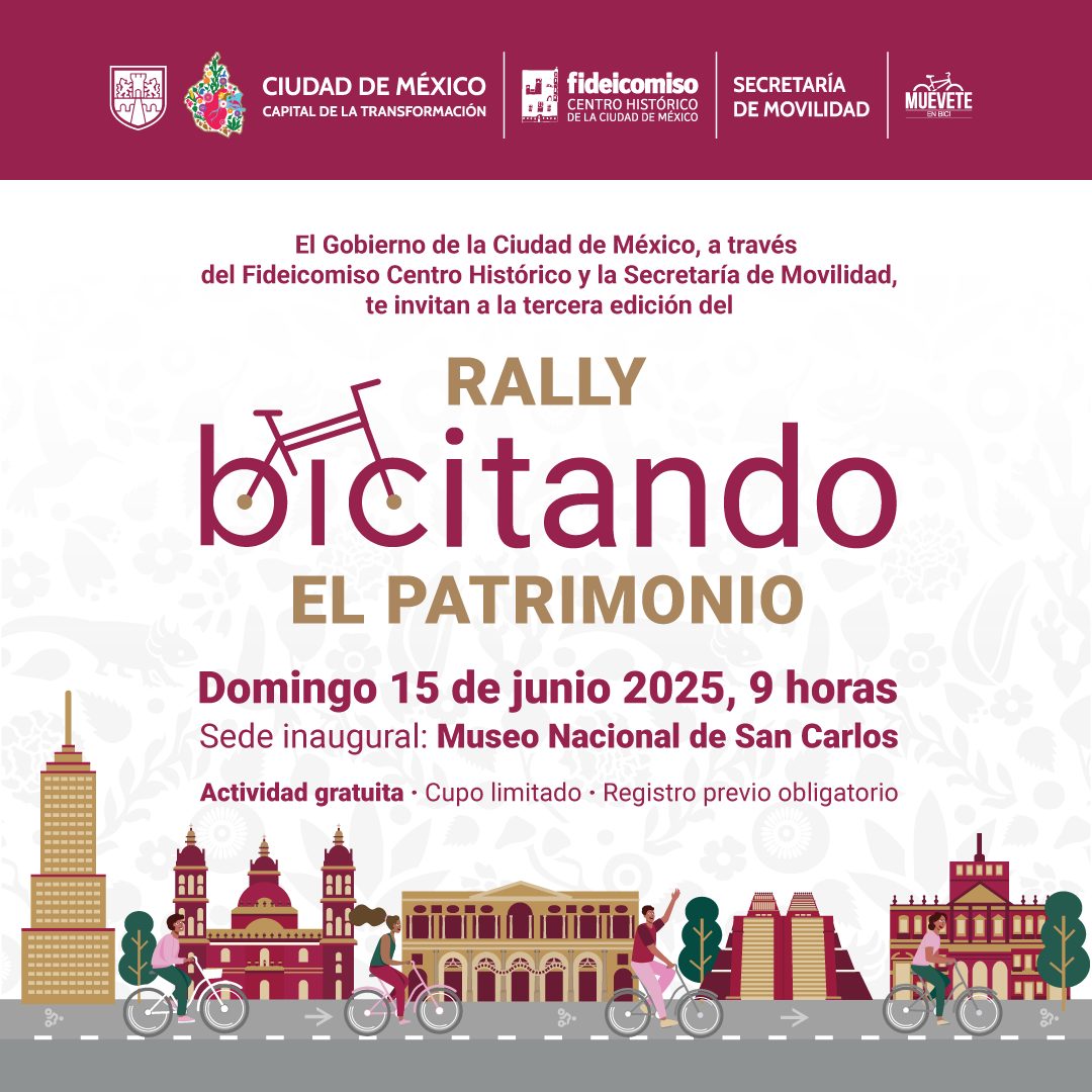 Km Cero (@kmcerorevista) on Twitter photo 🚲¡Celebra el #DíaMundialDeLaBicicleta con la tercera edición del Rally #BicitandoElPatrimonio!🏛️
👉Domingo 15 de junio, 8 am
📍Jardín del Museo Nacional de San Carlos
👉Registro y bases:
⛓️centrohistorico.cdmx.gob.mx/.../bicitando-…
Organizan:
<a href="/GobCDMX/">Gobierno de la Ciudad de México</a> @FideicomisoCH <a href="/LaSEMOVI/">Secretaría de Movilidad CDMX</a> <a href="/MIBiciCDMX/">MI Bici CDMX</a> 🚲¡Celebra el #DíaMundialDeLaBicicleta con la tercera edición del Rally #BicitandoElPatrimonio!🏛️
👉Domingo 15 de junio, 8 am
📍Jardín del Museo Nacional de San Carlos
👉Registro y bases:
⛓️centrohistorico.cdmx.gob.mx/.../bicitando-…
Organizan:
<a href="/GobCDMX/">Gobierno de la Ciudad de México</a> @FideicomisoCH <a href="/LaSEMOVI/">Secretaría de Movilidad CDMX</a> <a href="/MIBiciCDMX/">MI Bici CDMX</a>