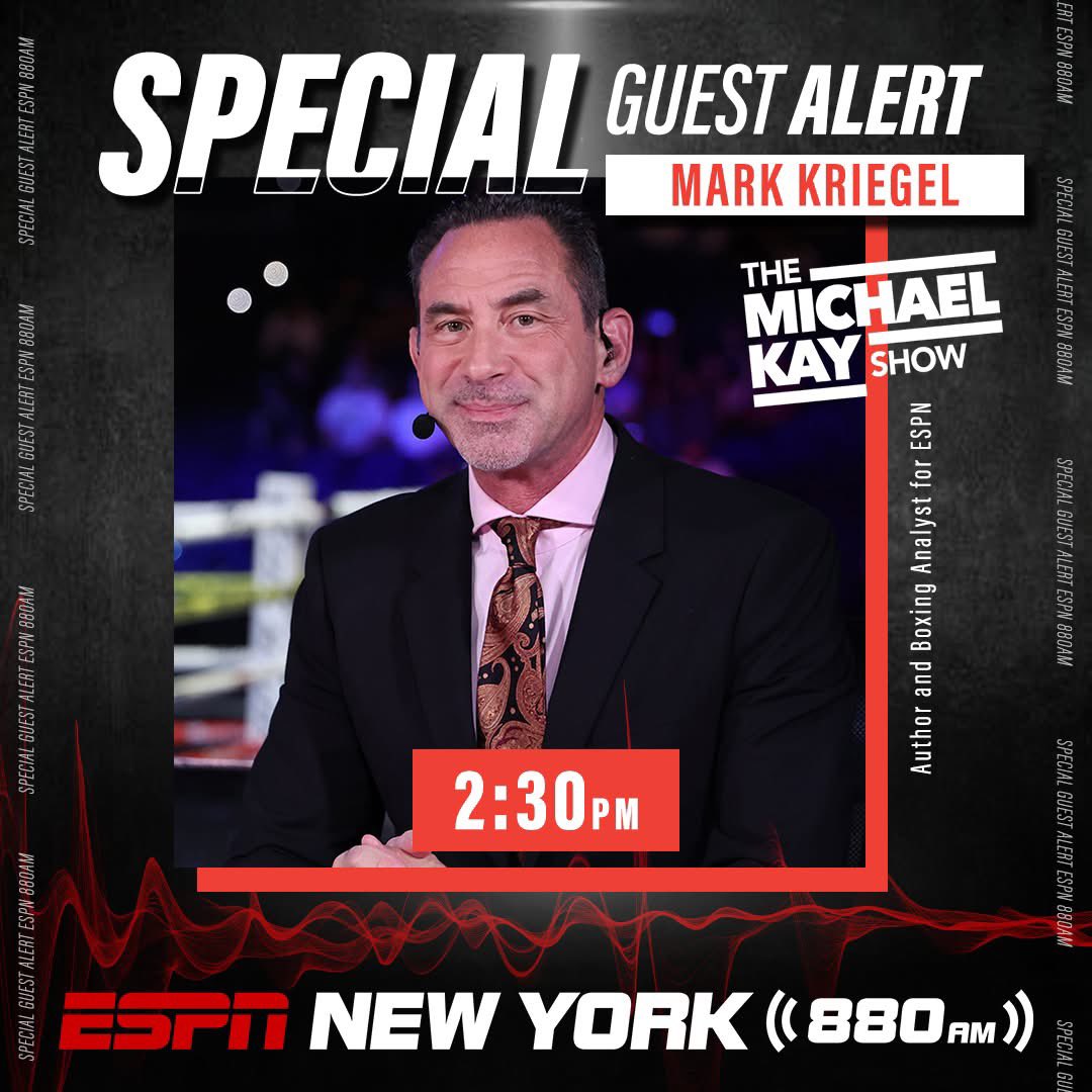 ESPN New York (@espnnewyork) on Twitter photo SPECIAL GUEST ALERT!
TODAY at 2:30PM on The <a href="/RealMichaelKay/">Michael Kay</a> Show:
<a href="/MarkKriegel/">Mark Kriegel</a> joins the program to discuss his book "Baddest Man: The Making of Mike Tyson".
LISTEN: bit.ly/ListenESPNNY, on <a href="/880ESPNNewYork/">880AM ESPN New York</a> or the <a href="/ESPNNewYork/">ESPN New York</a> App!
DOWNLOAD THE APP: goodkarma.qrd.by/espnny-app SPECIAL GUEST ALERT!
TODAY at 2:30PM on The <a href="/RealMichaelKay/">Michael Kay</a> Show:
<a href="/MarkKriegel/">Mark Kriegel</a> joins the program to discuss his book "Baddest Man: The Making of Mike Tyson".
LISTEN: bit.ly/ListenESPNNY, on <a href="/880ESPNNewYork/">880AM ESPN New York</a> or the <a href="/ESPNNewYork/">ESPN New York</a> App!
DOWNLOAD THE APP: goodkarma.qrd.by/espnny-app