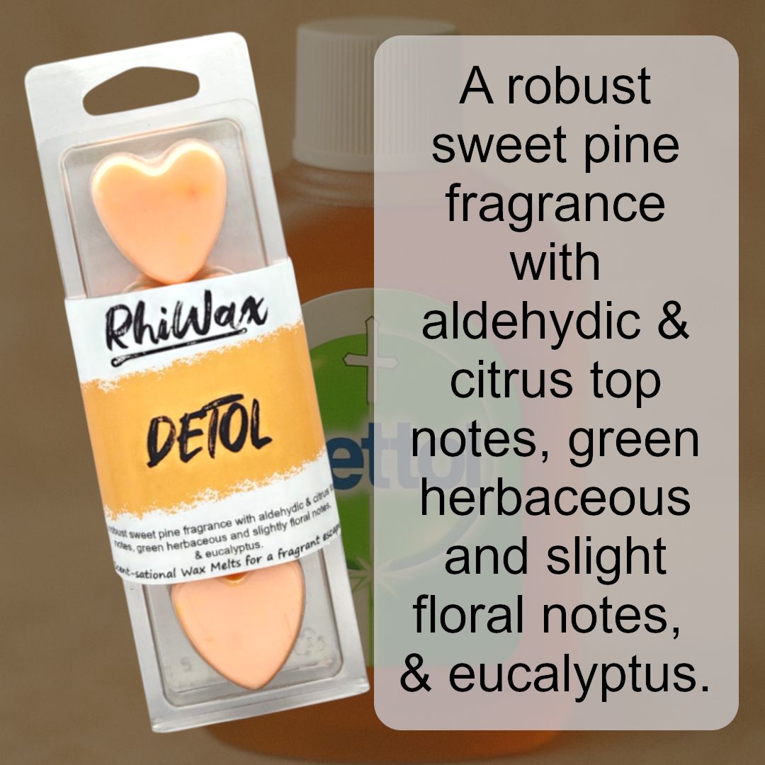 Detol Wax Melts - Pine, Eucalyptus &amp; Herbal

A robust sweet pine fragrance with aldehydic &amp; citrus top notes, green herbaceous and slightly floral notes, &amp; eucalyptus.

rhiwax.co.uk

#waxmelts #Dettol #antiseptic #orange #pine #herbal #eucalyptus #cleaning