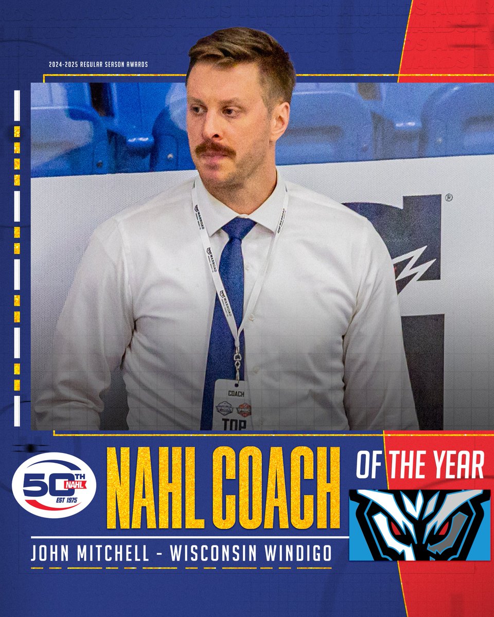 𝐂𝐨𝐚𝐜𝐡 𝐨𝐟 𝐭𝐡𝐞 𝐘𝐞𝐚𝐫

Leading the charge and being recognized for his dedication, John Mitchell is your Coach of the Year!

🔗: nahl.com/news/story.cfm… 

#NAHLAwards