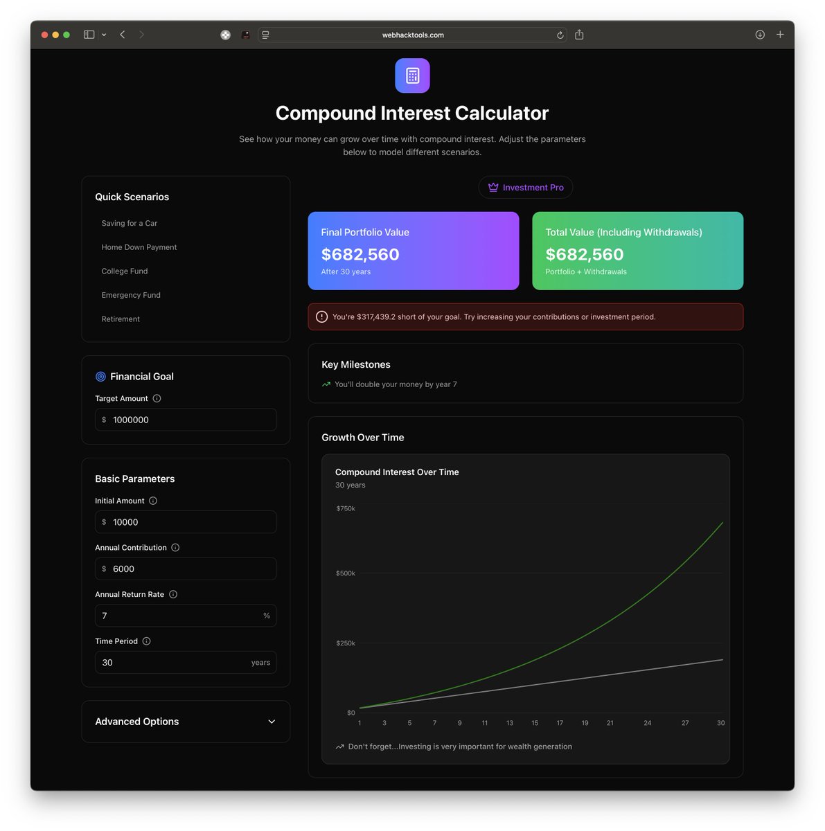 Want to see how fast your money could grow?

I built a free tool that lets you plug in your numbers and visualize your compound growth 📈

👉 Try the BETA here: WebHackTools.com/projects/Compo…

Compound interest is magic.
Use it, or lose it.