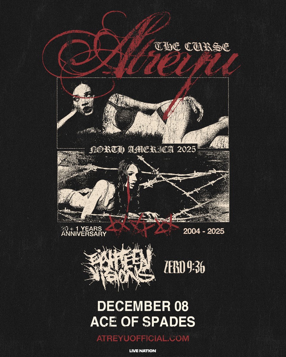 🚨 NEW SHOW: Atreyu is coming to Ace of Spades with Eighteen Visions and Zero 9:36 🤘

♠️ PRESALE: Wednesday, 6/4 @ 10AM 
CODE: TREBLE
♠️ ON SALE: Friday, 6/6 @ 10AM
 
🎟️ 🔗 in bio for tickets!