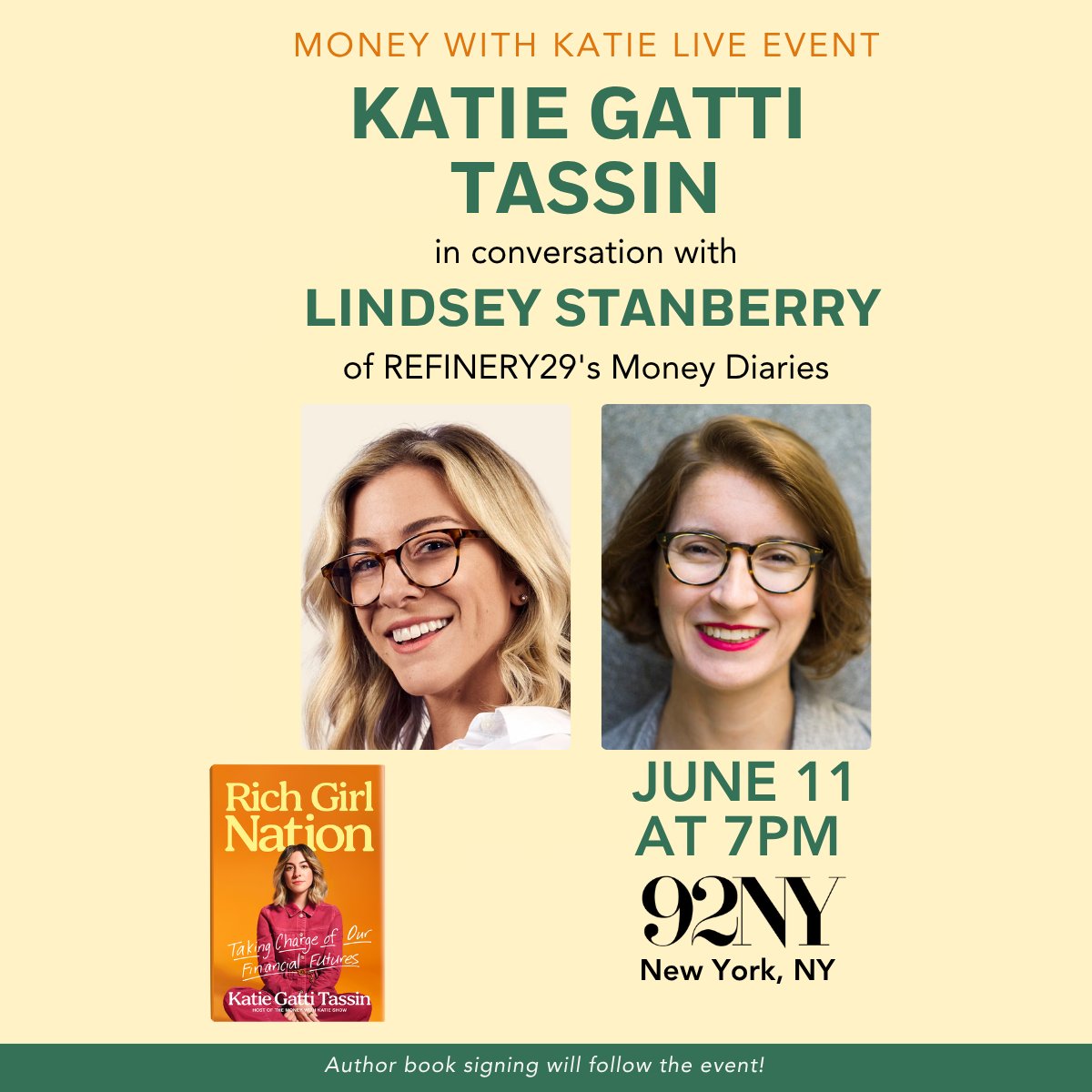 Portfolio Books (@portfoliobooks) on Twitter photo 📣 NYC friends—join us for a candid conversation on claiming financial power and rewriting the rules of money with <a href="/moneywithkatie/">Money with Katie</a> at <a href="/92ndStreetY/">The 92nd Street Y, New York</a>! 🎤✨
🗓️ June 11 at 7PM
📍 92NY, New York, NY
📕 Book signing to follow
🎟️ lnkd.in/ew6ngXyG 📣 NYC friends—join us for a candid conversation on claiming financial power and rewriting the rules of money with <a href="/moneywithkatie/">Money with Katie</a> at <a href="/92ndStreetY/">The 92nd Street Y, New York</a>! 🎤✨
🗓️ June 11 at 7PM
📍 92NY, New York, NY
📕 Book signing to follow
🎟️ lnkd.in/ew6ngXyG