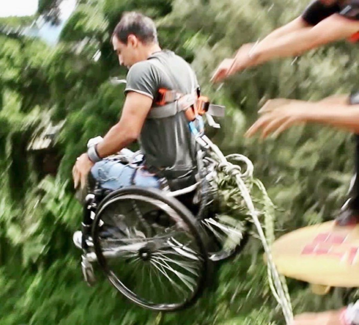 Ever tried a #WheelchairBungeeJump? 💥 Why not?! It's 100% possible, totally thrilling, and insanely fun! 😅💪 

#AccessibleAdventures #AdaptiveSports #BungeeJumping #WheelchairLife
