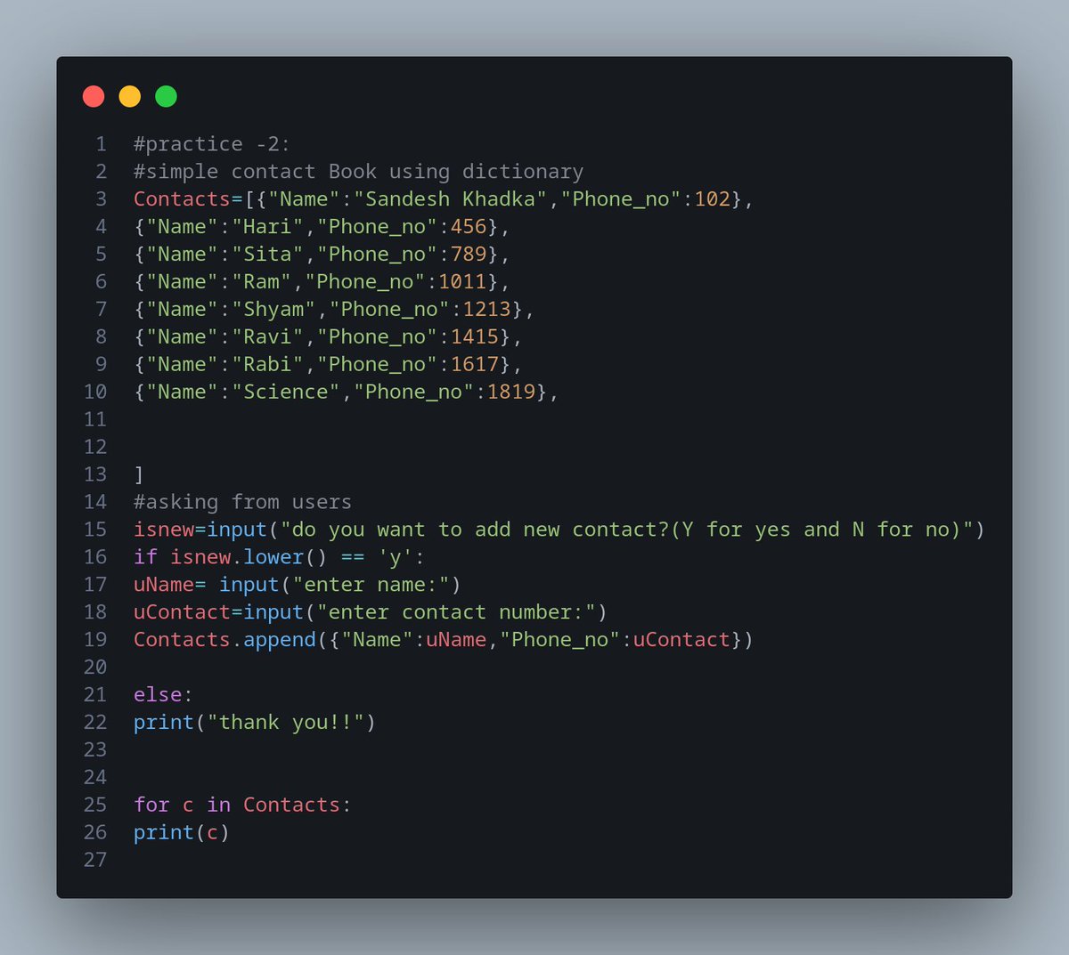 sandesh946's tweet photo. #LSPPDay4
Learned about Python Lists, Tuples, Dictionaries,Sets -
the powerful tools for storing and managing data.
Explored how to create and manipulate them.
practiced:
Gradebook,Contactbook https://t.co/VqI4q0AUkD
#60DaysOfLearning2025 #LearningWithLeapfrog #pythonforai https://t.co/cTR3t3Ynxu