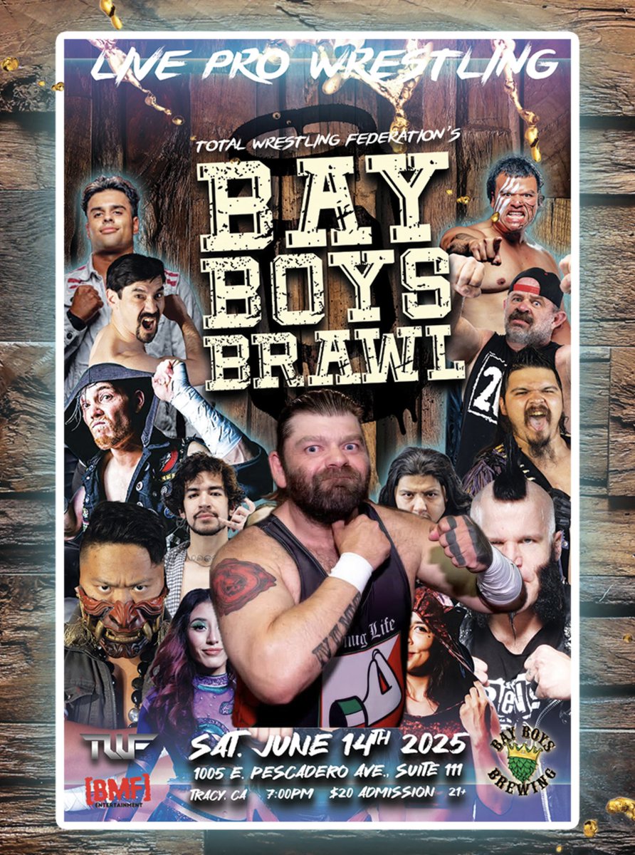 Total Wrestling Federation (@twfwrestling) on Twitter photo 2-time TWF Champion Vinnie Massaro in action. Get tix!
BayBoysBrawl
LiveProWrestling
SatJune14
BayBoysBrewing
1005EPescaderoAve
Tracy,CA
7pm
$20
Age21+
Tix:link/door
eventbrite.com/e/twf-bay-boys…
<a href="/snoringelbow/">Vinnie Massaro</a> <a href="/mikoxalana/">Miko Alana</a> <a href="/BrittanyWonder/">Brittany Wonder</a> <a href="/Mighty1Mayra/">Mayra</a> <a href="/MichaelHayashi/">Michael Hayashi</a> <a href="/JakeSchuermanTV/">Jake Carlos Schuerman</a> 2-time TWF Champion Vinnie Massaro in action. Get tix!
BayBoysBrawl
LiveProWrestling
SatJune14
BayBoysBrewing
1005EPescaderoAve
Tracy,CA
7pm
$20
Age21+
Tix:link/door
eventbrite.com/e/twf-bay-boys…
<a href="/snoringelbow/">Vinnie Massaro</a> <a href="/mikoxalana/">Miko Alana</a> <a href="/BrittanyWonder/">Brittany Wonder</a> <a href="/Mighty1Mayra/">Mayra</a> <a href="/MichaelHayashi/">Michael Hayashi</a> <a href="/JakeSchuermanTV/">Jake Carlos Schuerman</a>