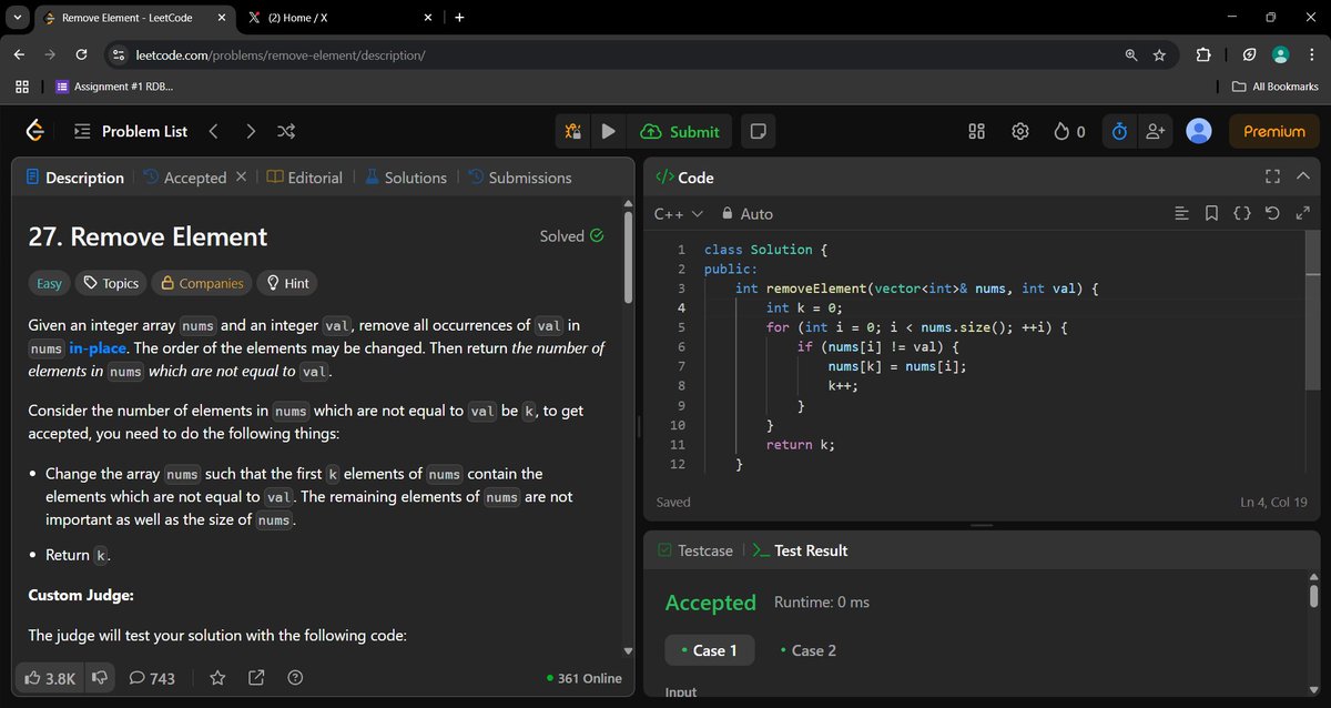 _a_m_i_t_1's tweet image. Day 347 of #360DaysOfCode.

Remove Element. Solved using two pointer.