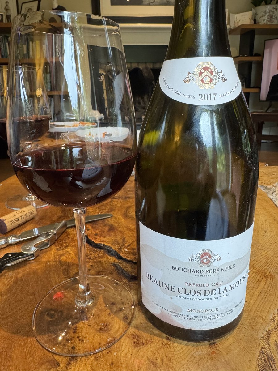 This is a lovely wine. A Monopole 1er cru from Bouchard.  Typically Beaune super fruit and balance.  Ripe tannins. I love 2017 as well!  Can’t remember how I got it or who gave it to me but thank you!