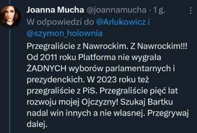 Darth is Vader #Trzaskowski2025 (@darth_is_vader) on Twitter photo Raz tylko skomentuję, bo jestem gorącym zwolennikiem polityki "zero kłótni w #K15X, a już szczególnie publicznie":
To co pani ministra <a href="/joannamucha/">Joanna Mucha</a> pisze, jest po prostu bezczelne.
Bo może i "my" przegraliśmy z Nawrockim, ale "wy", przegraliście z Nawrockim, Trzaskowskim, Raz tylko skomentuję, bo jestem gorącym zwolennikiem polityki "zero kłótni w #K15X, a już szczególnie publicznie":
To co pani ministra <a href="/joannamucha/">Joanna Mucha</a> pisze, jest po prostu bezczelne.
Bo może i "my" przegraliśmy z Nawrockim, ale "wy", przegraliście z Nawrockim, Trzaskowskim,