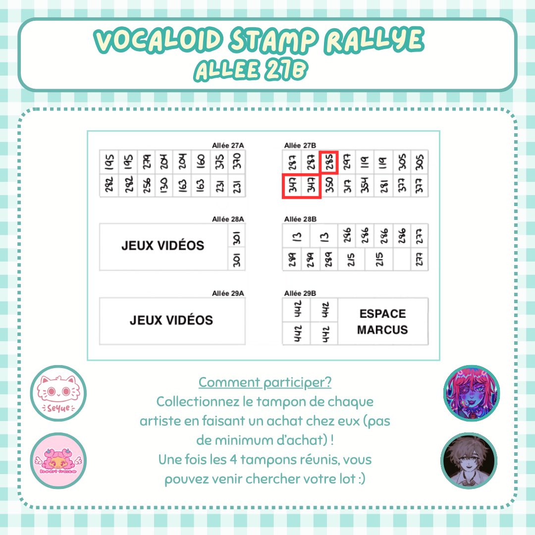 Hello!! 
💚Je serai à la Japan Addict Z à Strasbourg ce week-end (7 &amp; 8 juin) 

🩵Stand 347 allée 27B

💙Je ferai partie d’un stamp rallye vocaloid avec @/Clowpte, @/Porowii &amp; @/seyue.art (IG)!  

N’hésitez pas à passer 🍓

📍parc des expositions de Strasbourg

⏰  10h – 19h