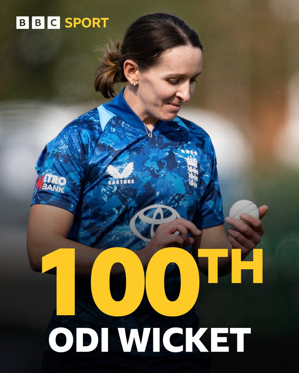 That's 100 up for Kate Cross! 💯🔥

She's the second fastest English woman to reach the landmark of 100 ODI wickets and does it on her 100th appearance in an England shirt 🙌

#BBCCricket #EngvWI
