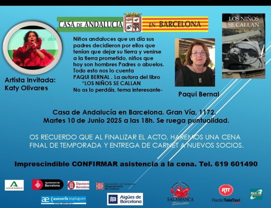 Estoy deseando que llegue el próximo martes, 10-6-25, para encontrarme con la gente de la Casa de Andalucía en Barcelona🤗 Creo que les interesará “Los niños se callan”. Os esperamos! A las 18h. Mucha ilusión! <a href="/VientoNorteEd/">Viento Norte Editorial</a> #losniñossecallan #Novela #Emigracion <a href="/programa_raices/">Raíces</a>