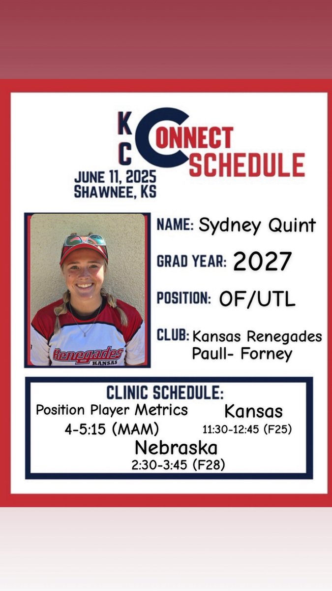 Excited for the Connect Camp in KC! I’m excited to learn new things from awesome coaches! <a href="/KSRenegades_BPF/">KS Renegades BPF</a> <a href="/KUSoftball/">Kansas Softball</a> <a href="/HuskerSoftball/">Nebraska Softball</a> #Connect2025