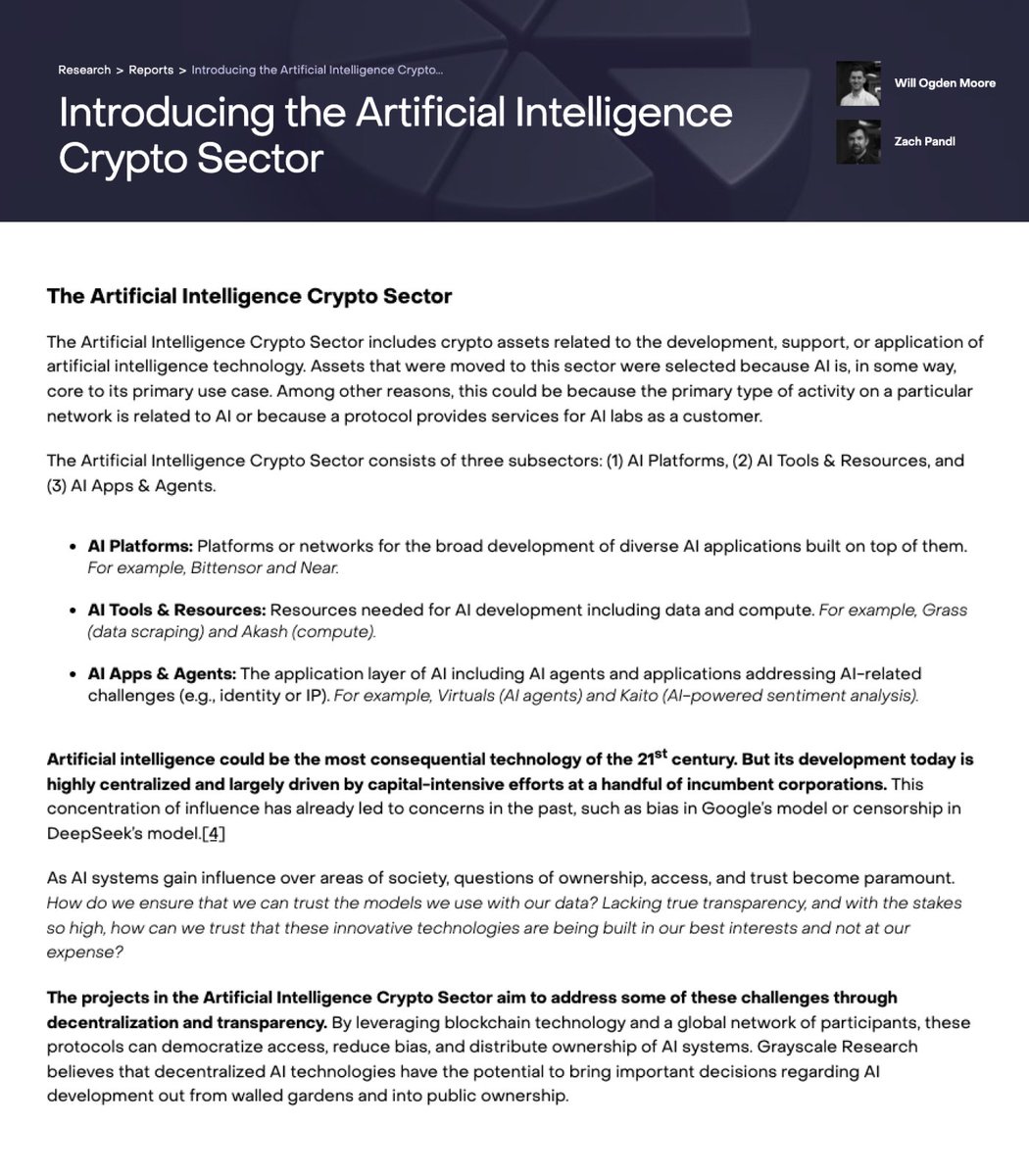 AI could be the most consequential technology of the 21st century.  Centralized control over its development, however, has raised growing  concerns. Learn more about the AI Crypto Sector: https://t.co/LmvVvvauwZ