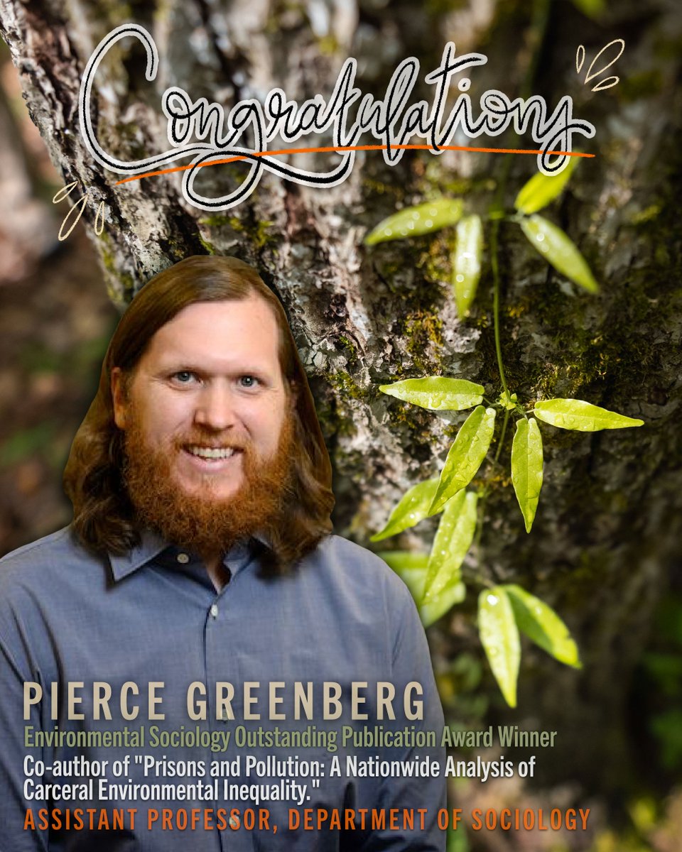 Clemson CBSHS (@clemsoncbshs) on Twitter photo Congratulations to faculty member Pierce Greenberg, who received the Environmental Sociology Outstanding Publication Award from <a href="/ASAnews/">ASA Sociology</a> for "Prisons and Pollution: A Nationwide Analysis of Carceral Environmental Inequality," co-authored with Robert Todd Perdue of <a href="/virginia_tech/">Virginia Tech</a>. Congratulations to faculty member Pierce Greenberg, who received the Environmental Sociology Outstanding Publication Award from <a href="/ASAnews/">ASA Sociology</a> for "Prisons and Pollution: A Nationwide Analysis of Carceral Environmental Inequality," co-authored with Robert Todd Perdue of <a href="/virginia_tech/">Virginia Tech</a>.