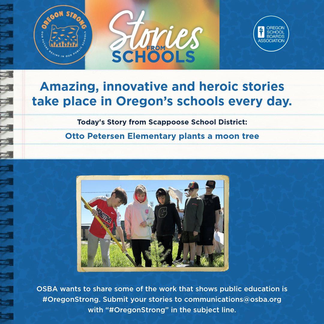 Today we have a story from Scappoose School District: Otto Petersen Elementary plants a moon tree

Read more: instagram.com/p/DJc6yRHyRE4/…)

#OregonStrong #oregon #publiceducation #studentsuccess #educationmatters