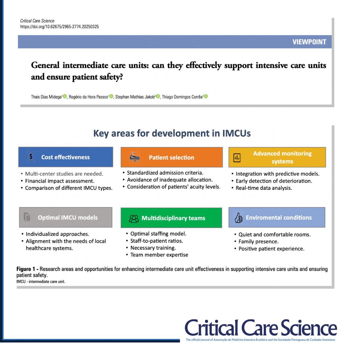 🏥 Can general intermediate care units (IMCUs) improve #ICU efficiency &amp; patient safety? 
🔹 IMCUs fill the gap between wards &amp; ICUs
🔹 Reduce readmissions &amp; optimize patient allocation
🔹 Improve comfort, allow family presence &amp; enhance monitoring. 

criticalcarescience.org/article/genera…
