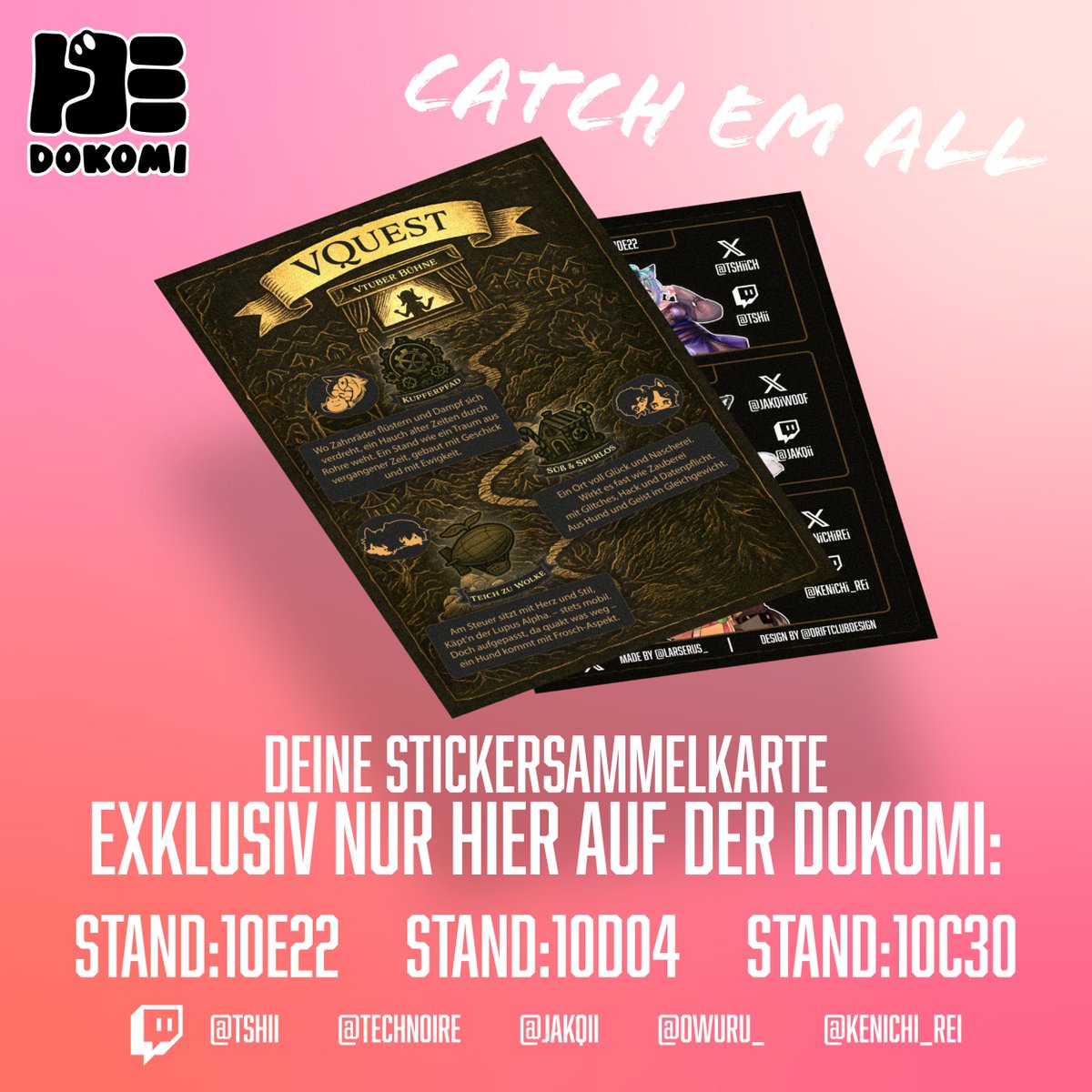 Wir haben was richtig schönes für euch!
Unsere Sticker-Sammelkarte schickt euch quer über die DoKomi.
Findet uns nur mithilfe der Karte und des Rätsels, sammelt Sticker und bekommt kleine Goodies an jedem Stand 
Gibt’s kostenlos &amp; limitiert an allen drei Ständen.