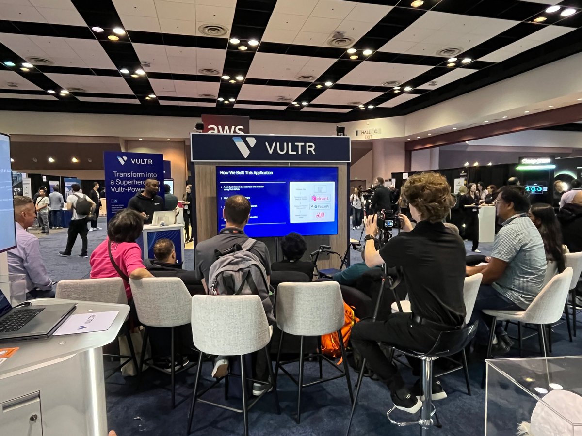 Vultr's tweet image. 🧠 Vector search meets GPU power.
Thanks to Thierry Damiba from @qdrant_engine for an insightful session on building high-performance AI with Vultr GPUs.

Missed it? Swing by Booth 152 to learn more.

#AIBigData2025 #VectorSearch #GenAI #GPUpoweredAI
