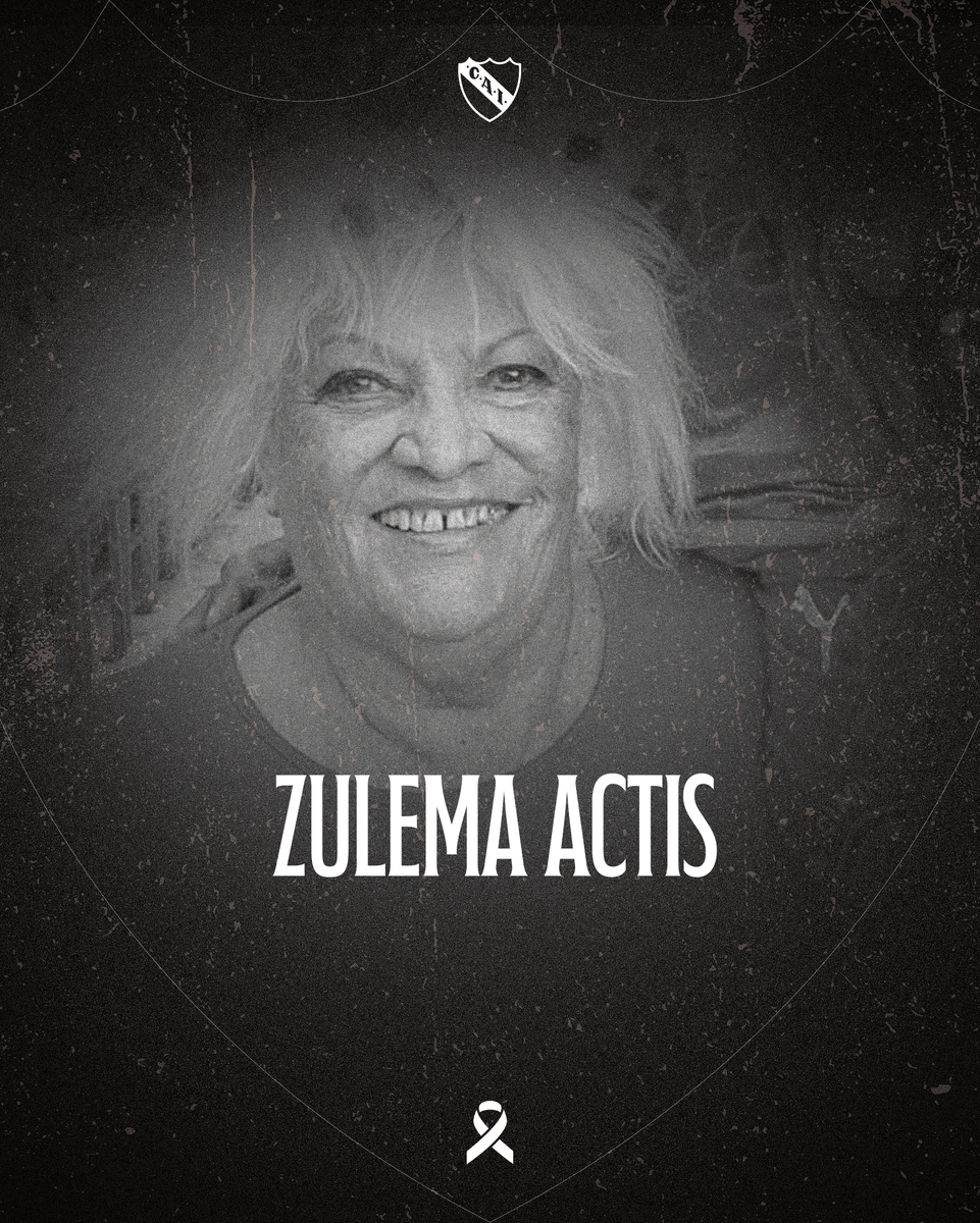 Despedimos con mucho dolor a Zulema Actis, socia vitalicia de #Independiente y con activa participación en la vida social del Club.

Su carnet, número 4824, rezaba que su fecha de ingreso fue el 28 de marzo de 1961, pero quienes la conocieron saben que estuvo ligada al Rey de