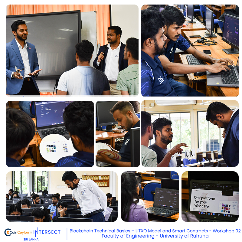 IntersectSriL's tweet photo. We continued our “Mastering Blockchain Technology & Building on Cardano” series today with the 2nd workshop at the University of Ruhuna's Engineering Faculty.

Students explored #Cardano’s technical architecture, UTXO vs. Account-based models, public/private keys, smart contract basics, and got hands-on with wallet demos using @lace_io .

Huge turnout, great energy, and plenty of curious minds ready to build! 💡🔥
📸 Here are some moments from today’s session.