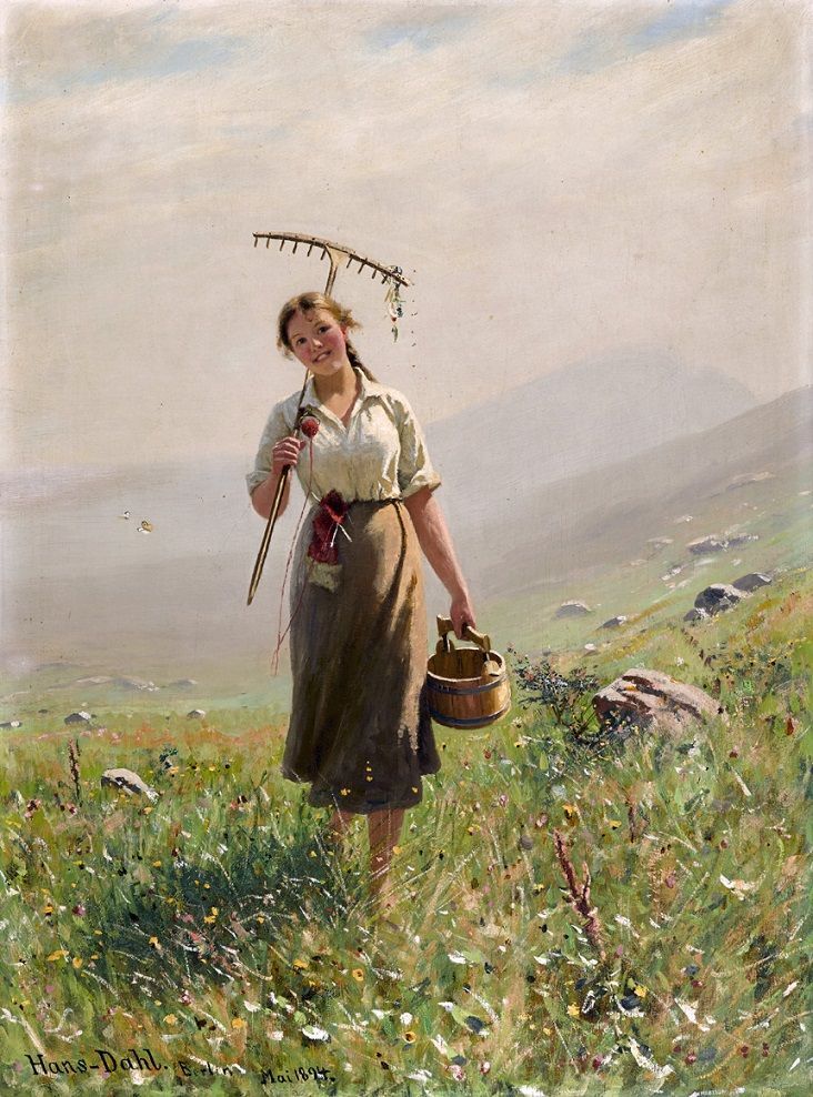 🎨Hans Dahl (Norwegian 1849 - 1937)
A young woman in the meadow
