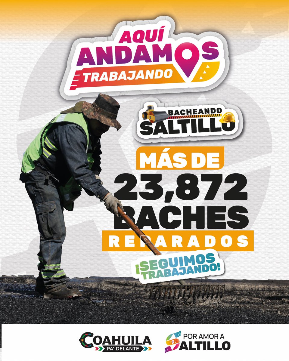 ¡Más de 23,872 baches reparados! Reporta con Saltillo Fácil: baches, luminarias, limpieza y más a través de WhatsApp al 844-160-0808. 📲💬 ¡Seguimos trabajando #PorAmoraSaltillo!