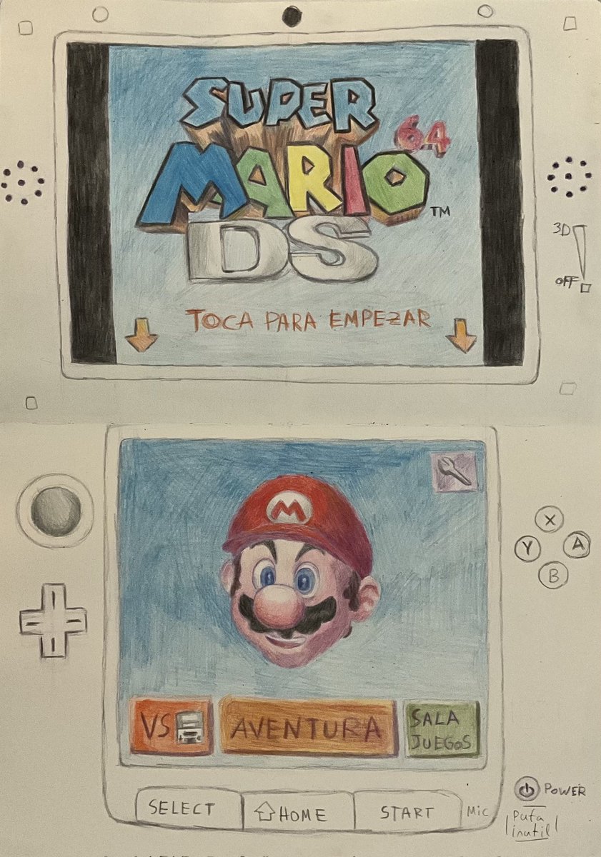 puta_inutil's tweet photo. El otro día estaba jugando al super Mario 64 ds en mi Nintendo 3DS y a raíz de esto realize este dibujo.
#supermario64ds #Nintendo3DS #art #lapicesdecolores #nostslgia https://t.co/CJHc9qK2JA