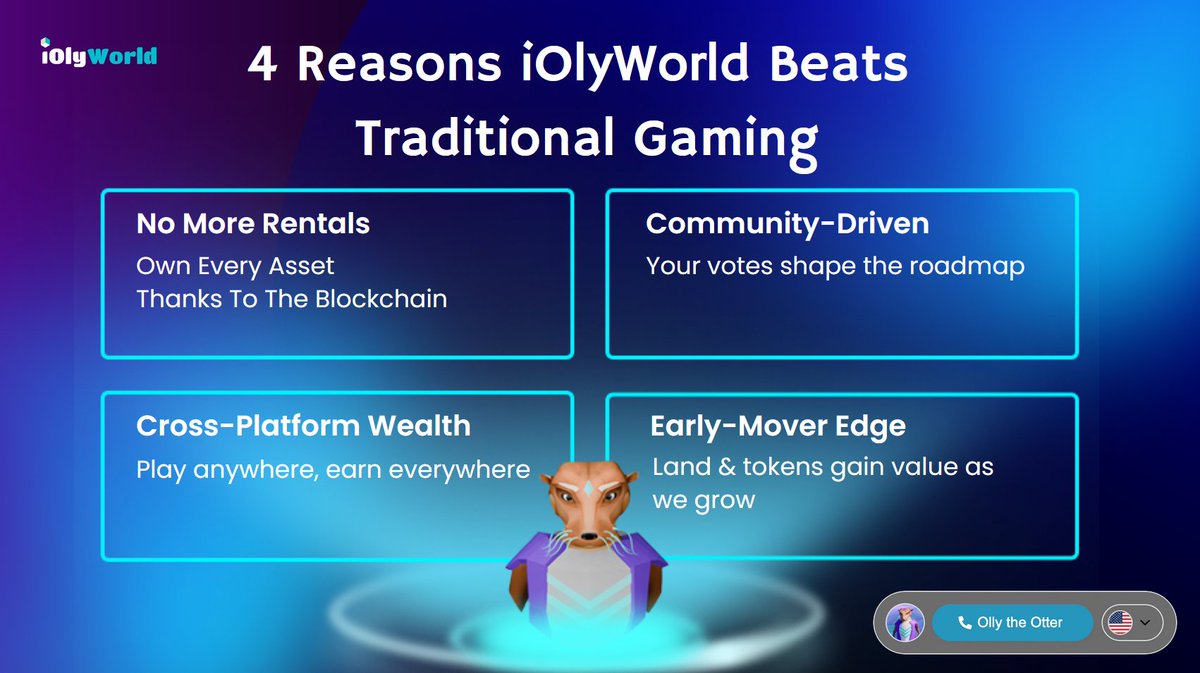 4 Reasons iOlyWorld Beats Traditional Gaming  🔥

No More Rentals - Own every asset (thanks to blockchain)

Cross-Platform Wealth - Play anywhere, earn everywhere

Community-Driven - Your votes shape the roadmap

Early-Mover Edge - Land &amp; tokens gain value as we grow

#iOlyWorld