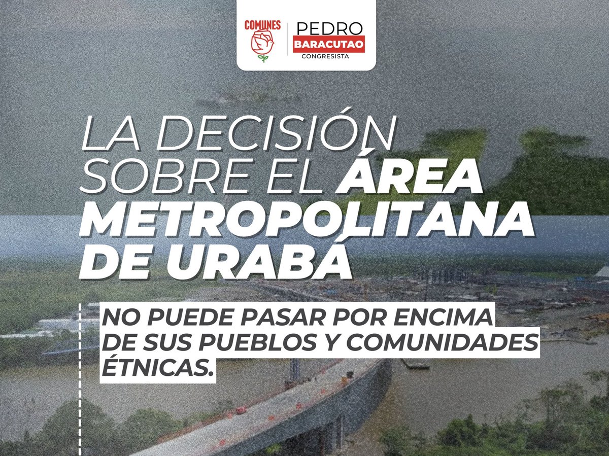📣 El concepto favorable de la Comisión de Ordenamiento Territorial del Senado  obedece a intereses políticos y económicos ajenos a los intereses de las comunidades del Urabá. Este territorio debe ser planeado consultando a su gente, no desde las élites. 

#SomosPueblo 🌹