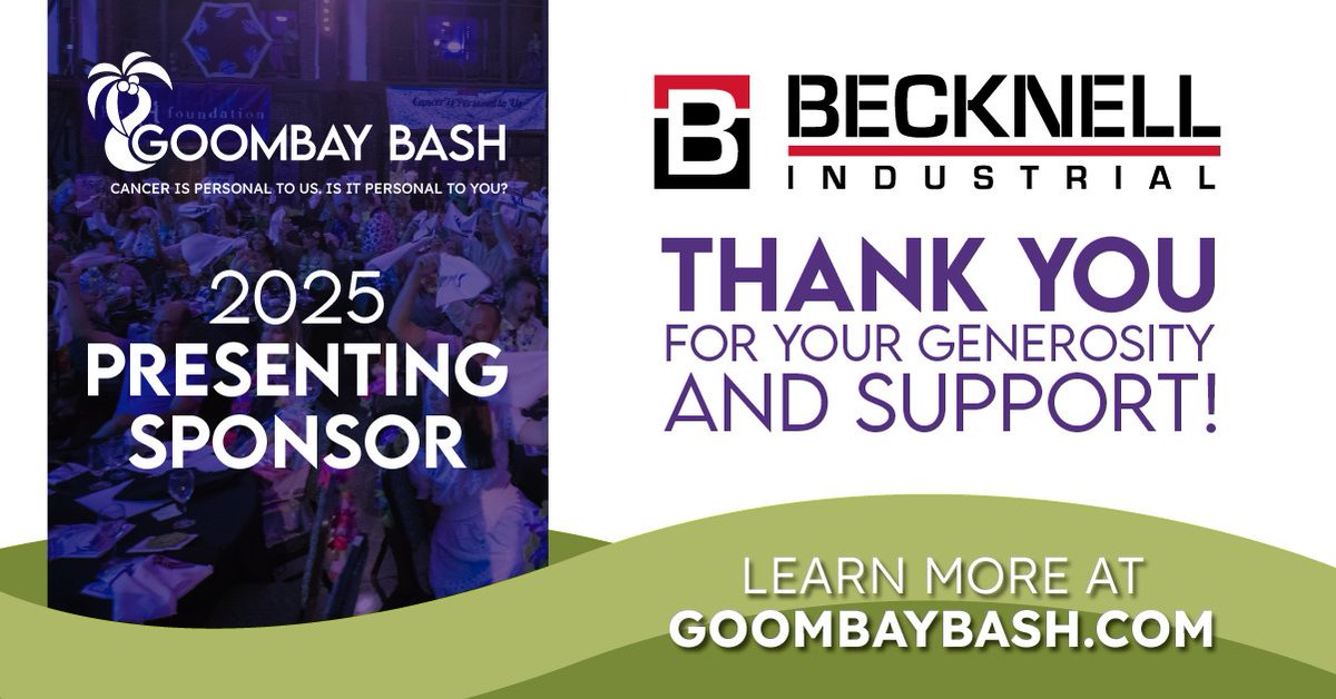 The_HFoundation's tweet photo. ๐ดBig news: @BecknellInd is the Presenting Sponsor of the 23rd Annual #GoombayBash! For Becknell, Cancer Is Personalโand their support of @H_Foundation fuels research, hope & change. ๐ Thank you for leading the fight to find a cure. #CancerIsPersonal #TheHFoundation https://t.co/Itdtgf1FSd