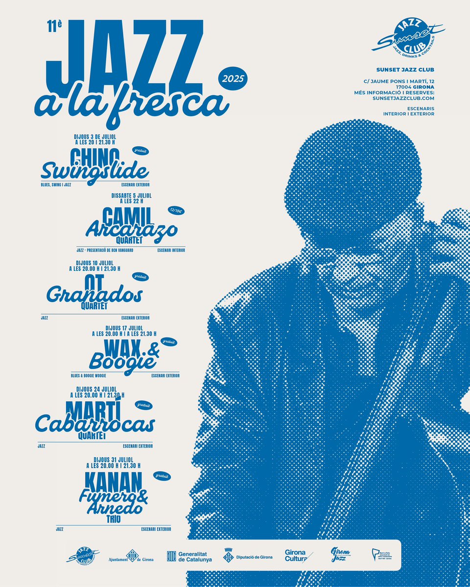 Ja falta poc per començar els concerts concerts d’estiu! Propostes fantastiques amb músics de diferents generacions i estils. No us els perdeu! #GironaJazz #JazzalaFresca #JoSocSunset
