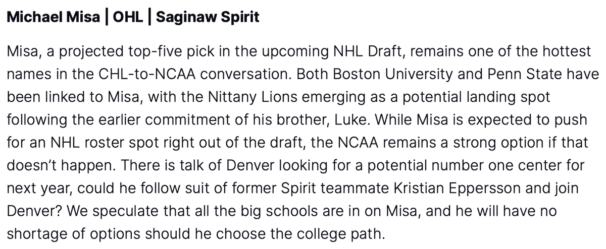 HVHorizonsPSU's tweet photo. Penn State is rumored to be in Gavin McKenna's top-3 landing spots per this article. Michigan State and Boston University are also in the mix. Michael Misa has been linked to Penn State as well as Porter Martone. #HockeyValley https://t.co/nZ5wtqppVU