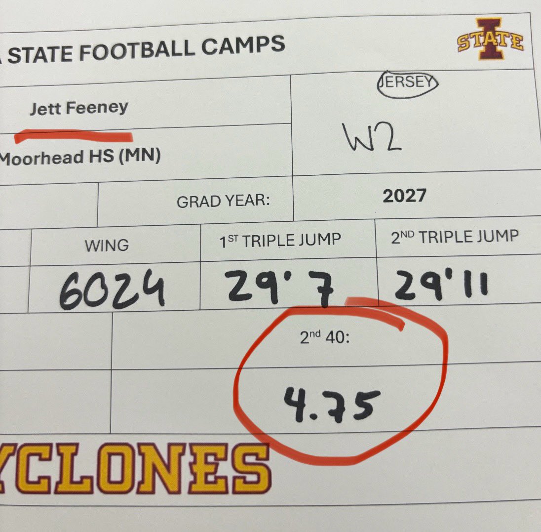 Jettfeeney3's tweet image. Incredible time at @CycloneFB. Had a blast competing and getting coached by @CoachJWaters @ISUMattCampbell. Looking forward to hearing from you soon. @Coach_NPauley @CoachJakeLandry @CoachRyanGent @DerekHoodjer @TrentSlattenow 🌪️ 🚨 #goCyclones 🚨🌪️