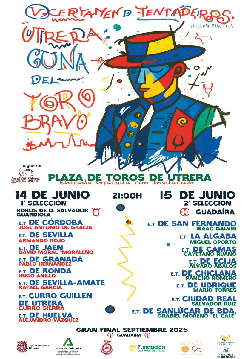 🗓️ Agenda.- Á𝗹𝘃𝗮𝗿𝗼 𝗔𝘃𝗮𝗹𝗼𝘀 𝗮𝗻𝘂𝗻𝗰𝗶𝗮𝗱𝗼 𝗲𝗻 𝗨𝘁𝗿𝗲𝗿𝗮
El alumno participará el próximo día 15 de junio en la 5 edición del certamen “Utrera Cuna del toro bravo”, que organiza <a href="/etcurroguillen/">Escuela Taurina de Utrera ''Curro Guillen''</a>
