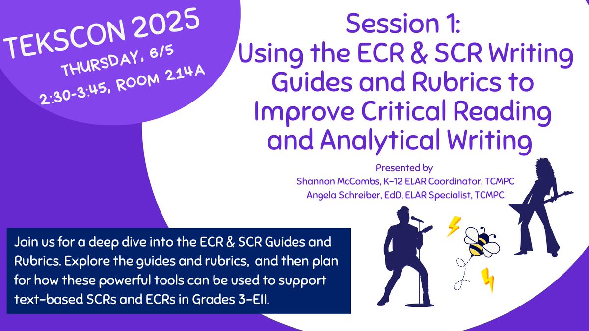 🚀 Ready to level up ECR &amp; SCR instruction? Join us tomorrow to: 
🧑‍🏫 Explore teacher + student guides + rubrics
💡 Plan how to use them in Grades 3–EII
💻 Bring your laptop &amp; dive in! #TEKSCON25 #TCMPC #texasteachers #elateacher #txed #texasteachertribe #texasteachers