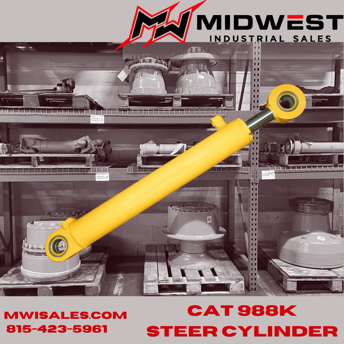 The CAT988K Steer Cylinder, #3630218, is a fully rebuilt hydraulic steering cylinder designed for the CAT988K wheel loader. 
Midwest Industrial Sales maintains a ready stock of these cylinders to facilitate prompt shipping and reduce equipment downtime.