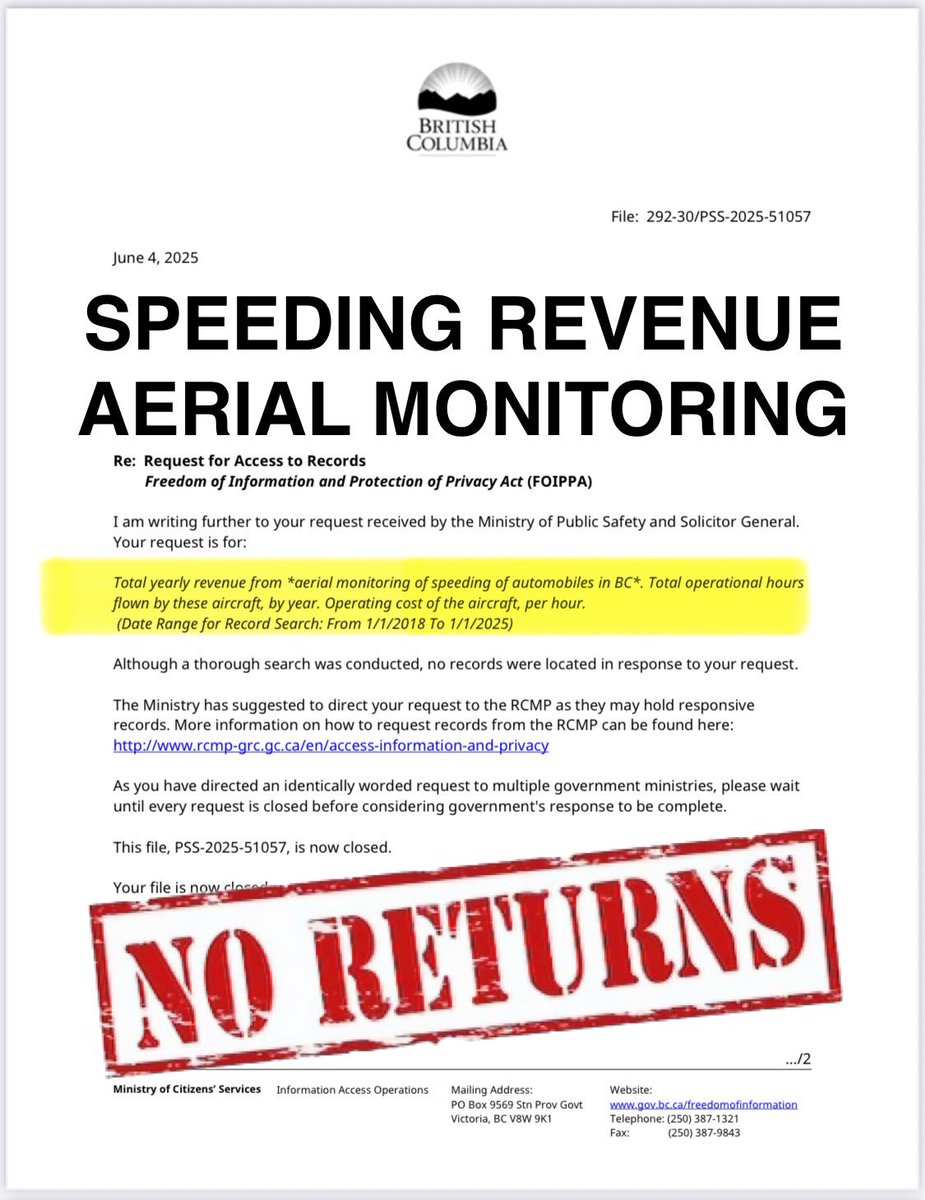 British Columbia speeding revenue from aerial monitoring