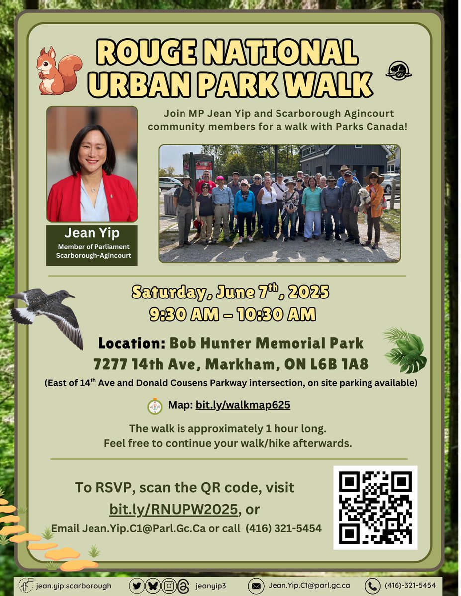 Jean Yip (@jeanyip3) on Twitter photo #ScarboroughAgincourt constituents, join me on a Rouge National Urban Park Walk on Saturday, June 7th at 9:30 AM with <a href="/ParksCanada/">Parks Canada</a> at the Bob Hunter Memorial Park
RSVP: Jean.yip.c1@parl.gc.ca
For more information: 416-321-5454 or Jean.Yip.C1@parl.gc.ca #ScarboroughAgincourt constituents, join me on a Rouge National Urban Park Walk on Saturday, June 7th at 9:30 AM with <a href="/ParksCanada/">Parks Canada</a> at the Bob Hunter Memorial Park
RSVP: Jean.yip.c1@parl.gc.ca
For more information: 416-321-5454 or Jean.Yip.C1@parl.gc.ca