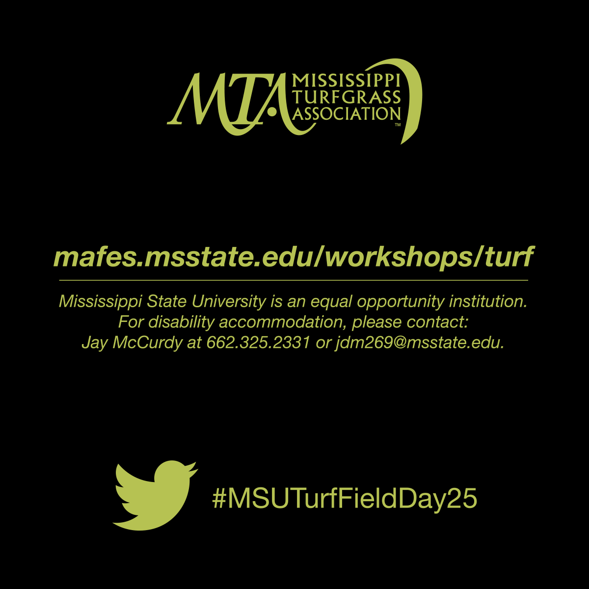 Save the date for the Mississippi State University Turfgrass Research Field Day on September 18, 2025 in Starkville, MS. mafes.msstate.edu/workshops/turf/