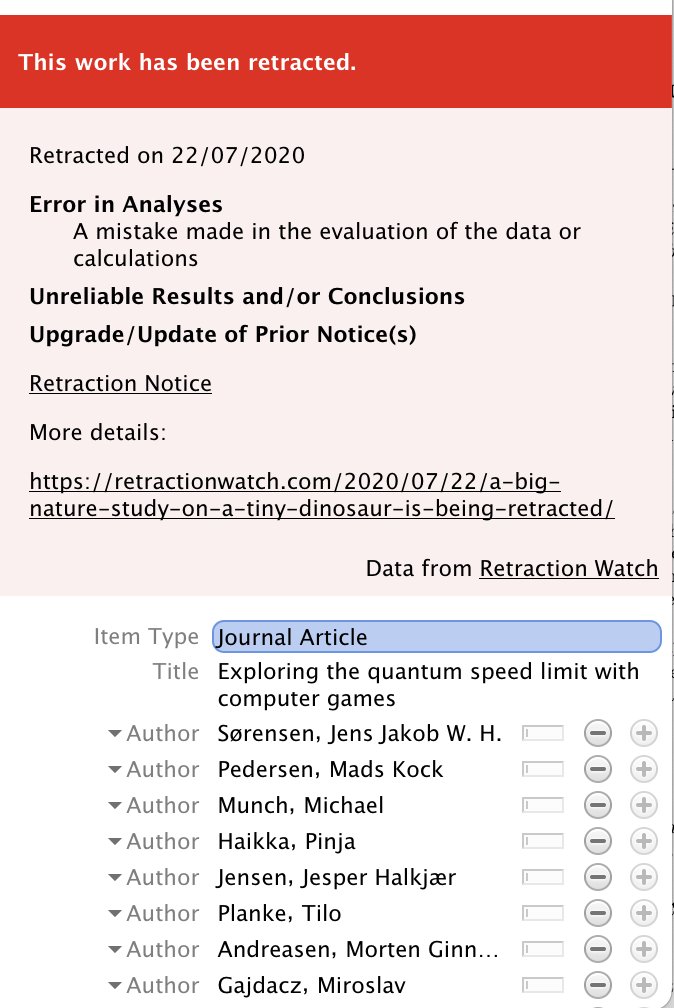 Interesujące: ZOTERO sam oznaczył mi w bazie wycofany, (bardzo niesławny) artykuł