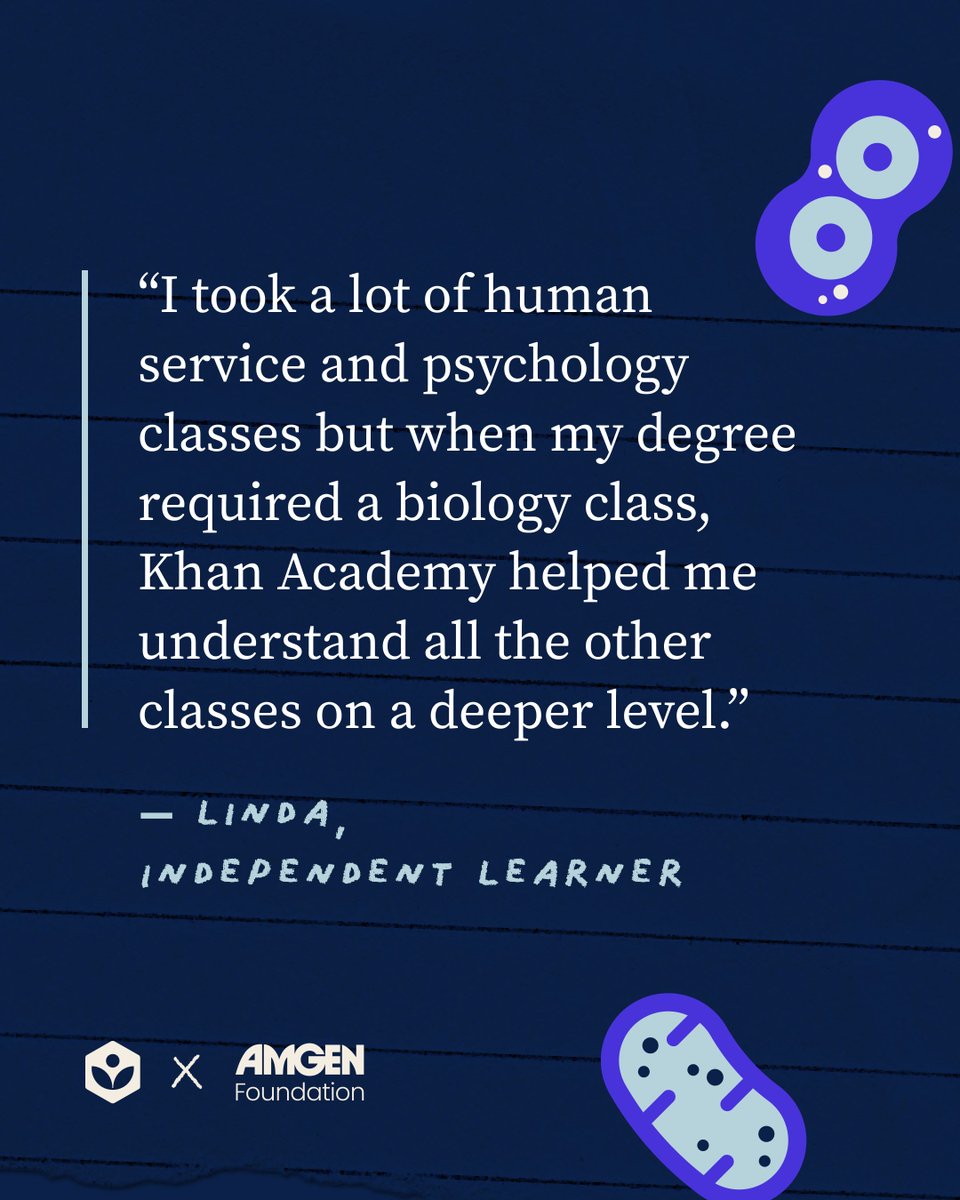 khanacademy's tweet image. With support from the Amgen Foundation, independent learners are deepening their understanding of science and making meaningful connections across subjects.
We’re celebrating 10 years of partnership by highlighting the stories and impact behind the learning.
Check out our free…
