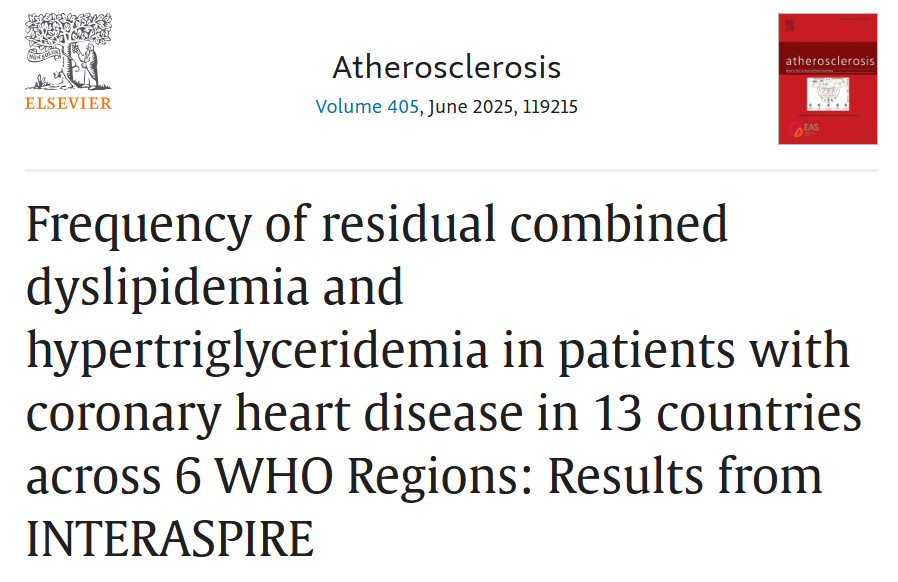 atherosociety's tweet photo. #Hypertriglyceridemia is independently associated with risk of atherosclerotic events, even when LDL-cholesterol levels appear controlled. This #INTERASPIRE study determined the frequency of HTG and residual combined dyslipidemia and their related factors in patients with coronary heart disease (CHD) from 13 countries across six World Health Organization (WHO) regions.
Read more: https://t.co/PeRRpPs4vo