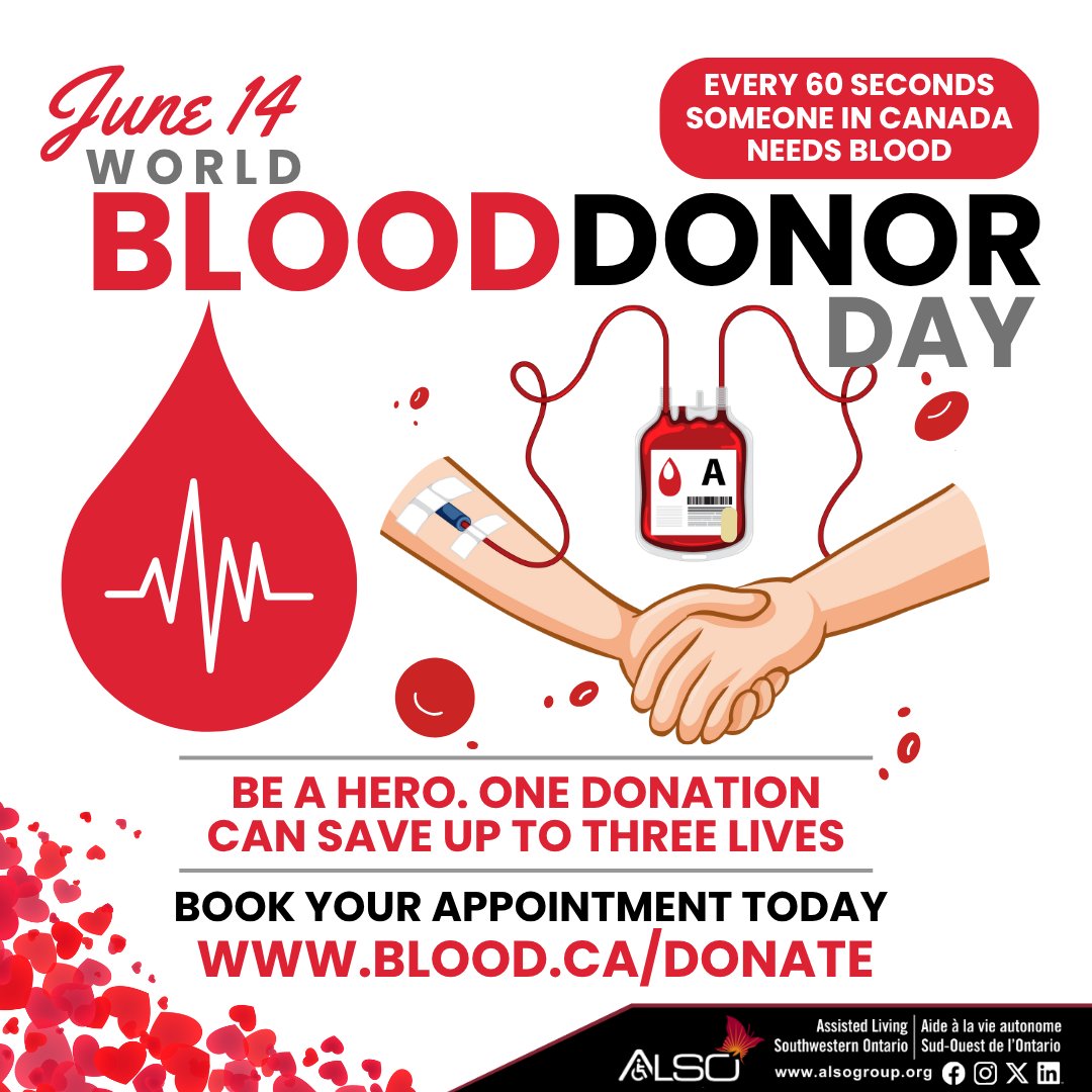 Every 60 seconds, someone in Canada needs blood.
Your donation can save up to 3 lives.
Be a hero. 
Give blood.
👉 blood.ca/en/donate
#WorldBloodDonorDay #SaveLives #GiveBlood #yqg