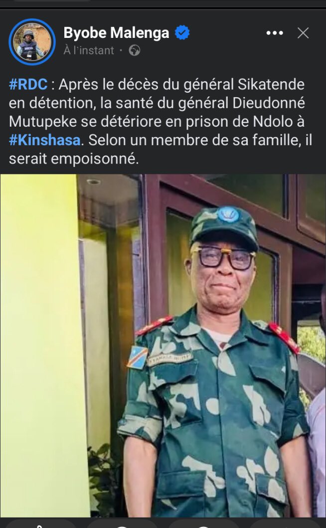 Un baobab vient de nous quitter le Général #SIKATENDA_SHABANI, à jamais dans nos cœurs shujaa Jemadari wetu!! BABONDO MI’WECI BATANA… Nous alertons aussi sur l’état de santé du Général #MUTUPEKE Un autre baobab de Bembe!!! <a href="/PrimatureRDC/">Primature de la République Démocratique du Congo</a> <a href="/AssembleeNatRDC/">Assemblée nationale 🇨🇩</a> <a href="/iubwe2/">Hon. Theophile basoshi</a> <a href="/VitalKamerhe1/">Vital Kamerhe</a>
